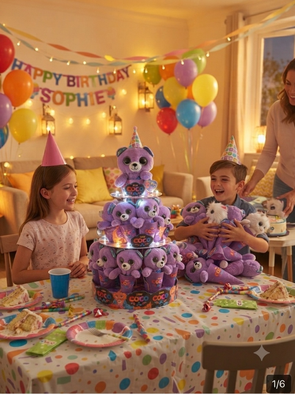 ZURU Purple Plush Bear Stuffed Animal - Soft Cuddly Toy in a cone. Name-Fizzy